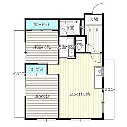 コーポやすり苑 2LDKの間取図画像