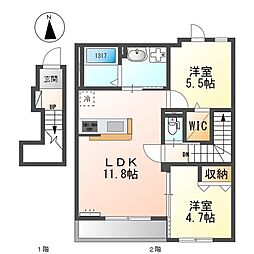 シャンペトル 2LDKの間取図画像
