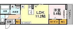 サンベルテ竹越 1LDKの間取図画像
