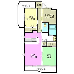 ミクニハイツ2 2SLDKの間取図画像