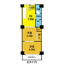 OS・SKY第一不二ビル 2DKの間取図画像