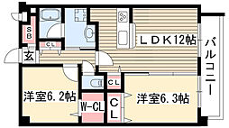 ブルーポアール 2LDKの間取図画像