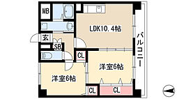レージュ幸心 2LDKの間取図画像