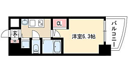 プレサンスサカエリバースタイル ワンルームの間取図画像