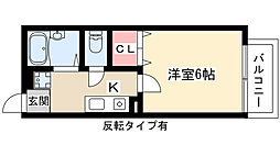 セジュール文教 1Kの間取図画像
