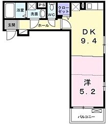 シャンテハウス中根3 1DKの間取図画像