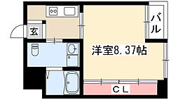 グランデューク代官町 1Kの間取図画像