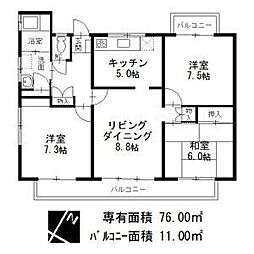 中部東山荘北棟 3LDKの間取図画像