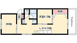山田ハイツ 2LDKの間取図画像