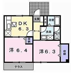プリムヴェール2 2DKの間取図画像