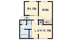 河原サンハイツB 2LDKの間取図画像