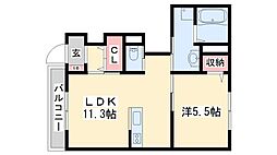 トゥルーハート・ナカツ 1LDKの間取図画像