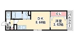 ジュネスMimi東加古川 1DKの間取図画像