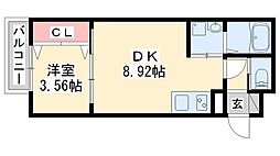 ジュネスMimi東加古川 1DKの間取図画像