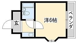 フロムウェスト篠原 1Kの間取図画像