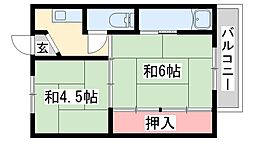 ビレッジハウス朝日ケ丘2号棟 2Kの間取図画像