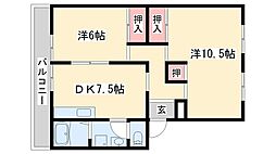 ローレルハイツ加古川1棟 2DKの間取図画像