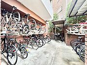 きちんと整頓された自転車置き場。管理状態の良さがうかがえます。