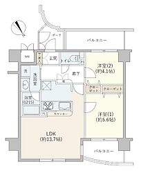 クレッセント目黒青葉台 2LDKの間取図画像