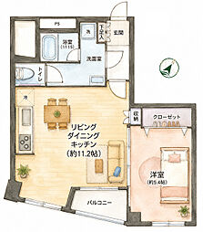 ハイツ中山 1LDKの間取図画像