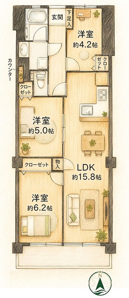 ライフスタイルに合わせて思い思いの時間を過ごせる、ゆとりある空間設計が魅力の住まいです。