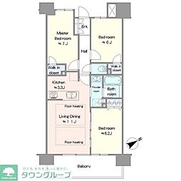レーベン・グランデ美田園ONE FLAG 3LDKの間取図画像