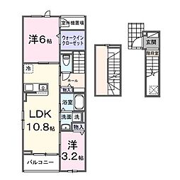 ピース・ヴィラ袋原南C 2LDKの間取図画像