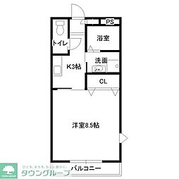 シャローム 1Kの間取図画像