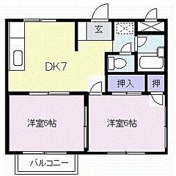 シティハイツ源2 2DKの間取図画像