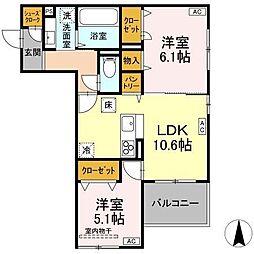 D-ROOM七曲II 2LDKの間取図画像