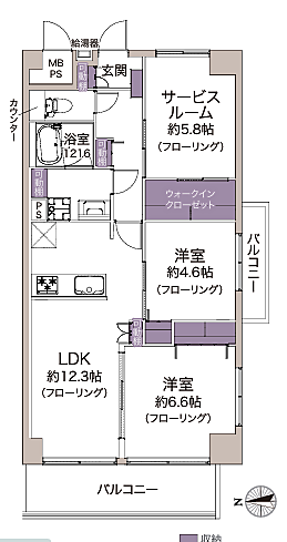 1LDK+2S 収納豊富な納戸2つ