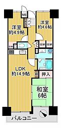 クローバーハイツ南花台 3LDKの間取図画像