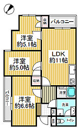 ガーデンハイム狭山A棟 3LDKの間取図画像