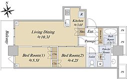 ベイクレストタワー 2LDKの間取図画像