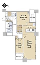 クレストプライムタワー芝 2LDKの間取図画像