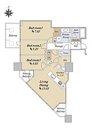 ベイサイドタワー晴海 3LDKの間取図画像