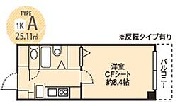 ドミール江戸堀 1Kの間取図画像