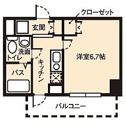 ドミール桜川2 1Kの間取図画像