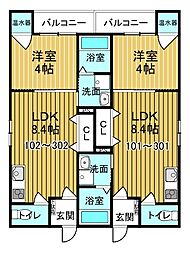 DOAHN長瀬 1LDKの間取図画像