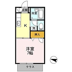エーデルハイム2 1Kの間取図画像