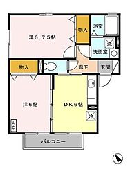 セジュール芹沢 2DKの間取図画像