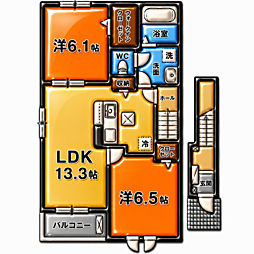 ソルヴェーグ2 2LDKの間取図画像