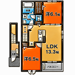 ソルヴェーグ2 2LDKの間取図画像
