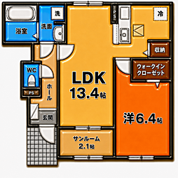 パイオニア 伏 1LDKの間取図画像
