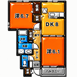 メゾンパストラルA 2DKの間取図画像