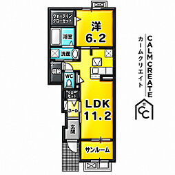 コンコードI 1LDKの間取図画像