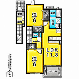 サザンヒルズ 2LDKの間取図画像