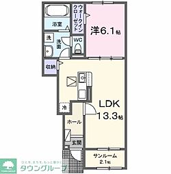 パークアクシス藤岡・D 1LDKの間取図画像