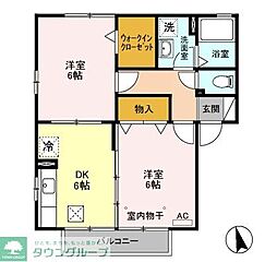 フォンティーヌB 2DKの間取図画像