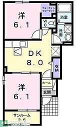 プリムローズB 1LDKの間取図画像